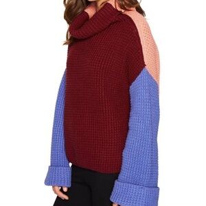 Free People Multicolor Turtleneck Sweater - Burgundy, Pink, Blue